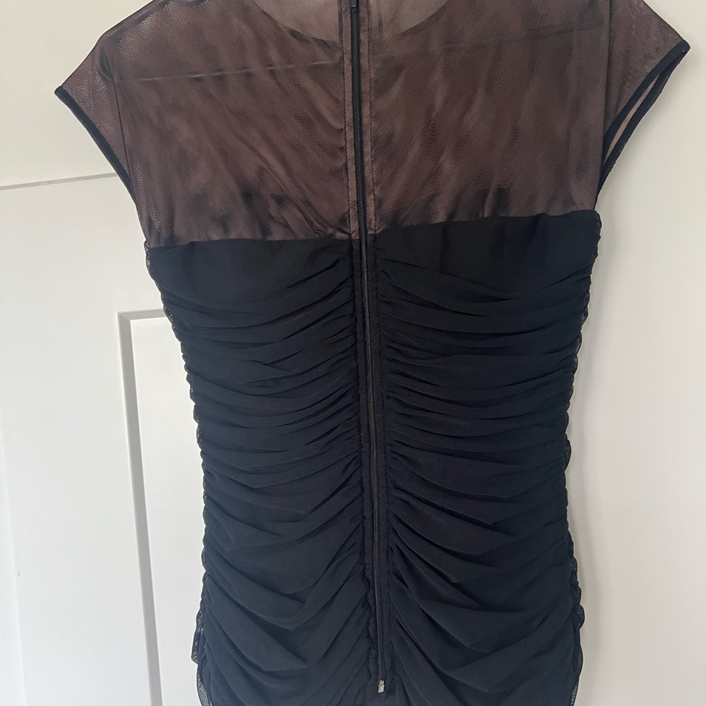 Bcbg blouse mesh Rutched bow brooch sexy cute formal flattering dress up y2k - Picture 4 of 4